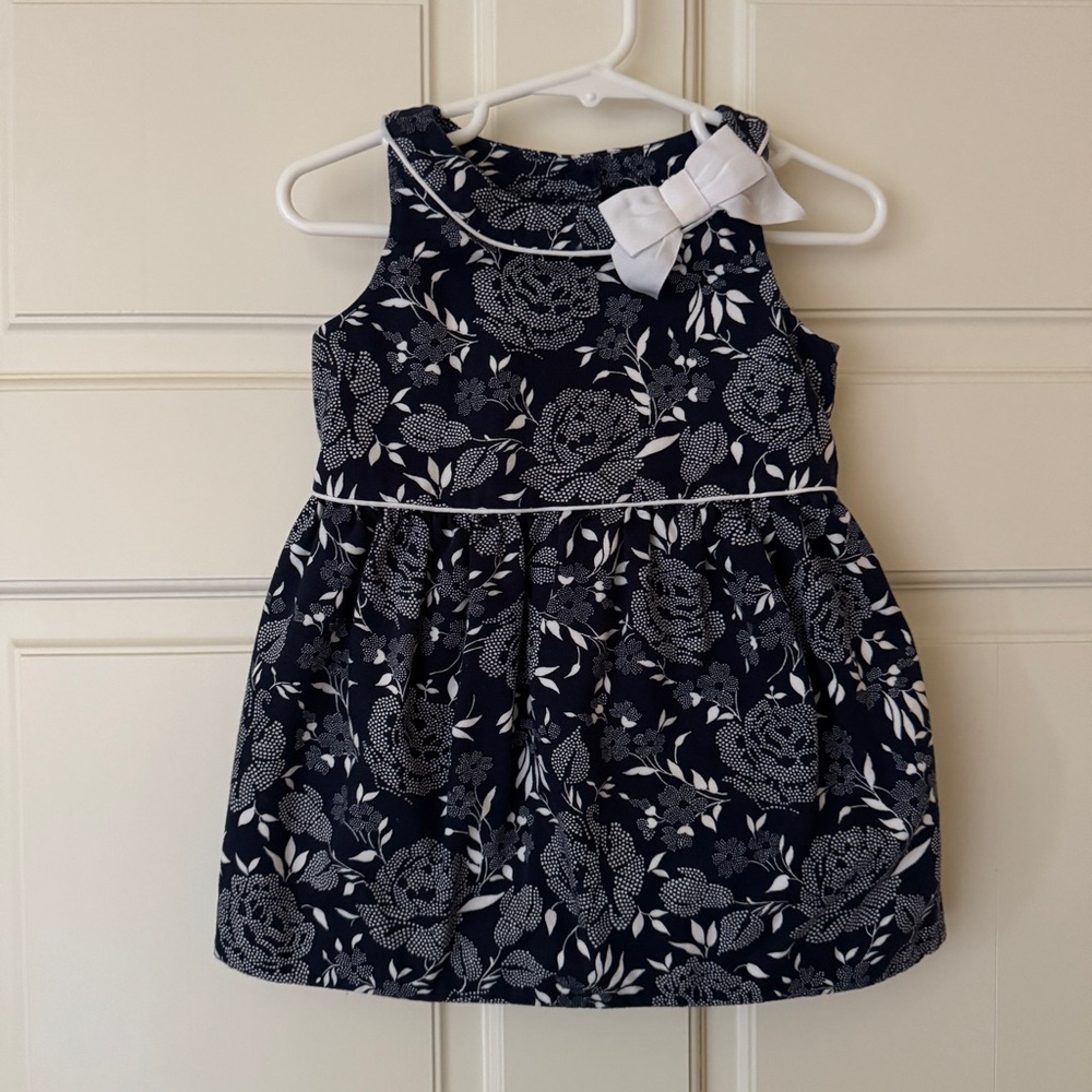 Janie and Jack 18-24M Dress Sleeveless Blue with White Bow and Flowers